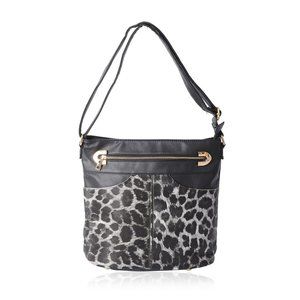 Black Leopard Pattern Faux Leather Crossbody Bag